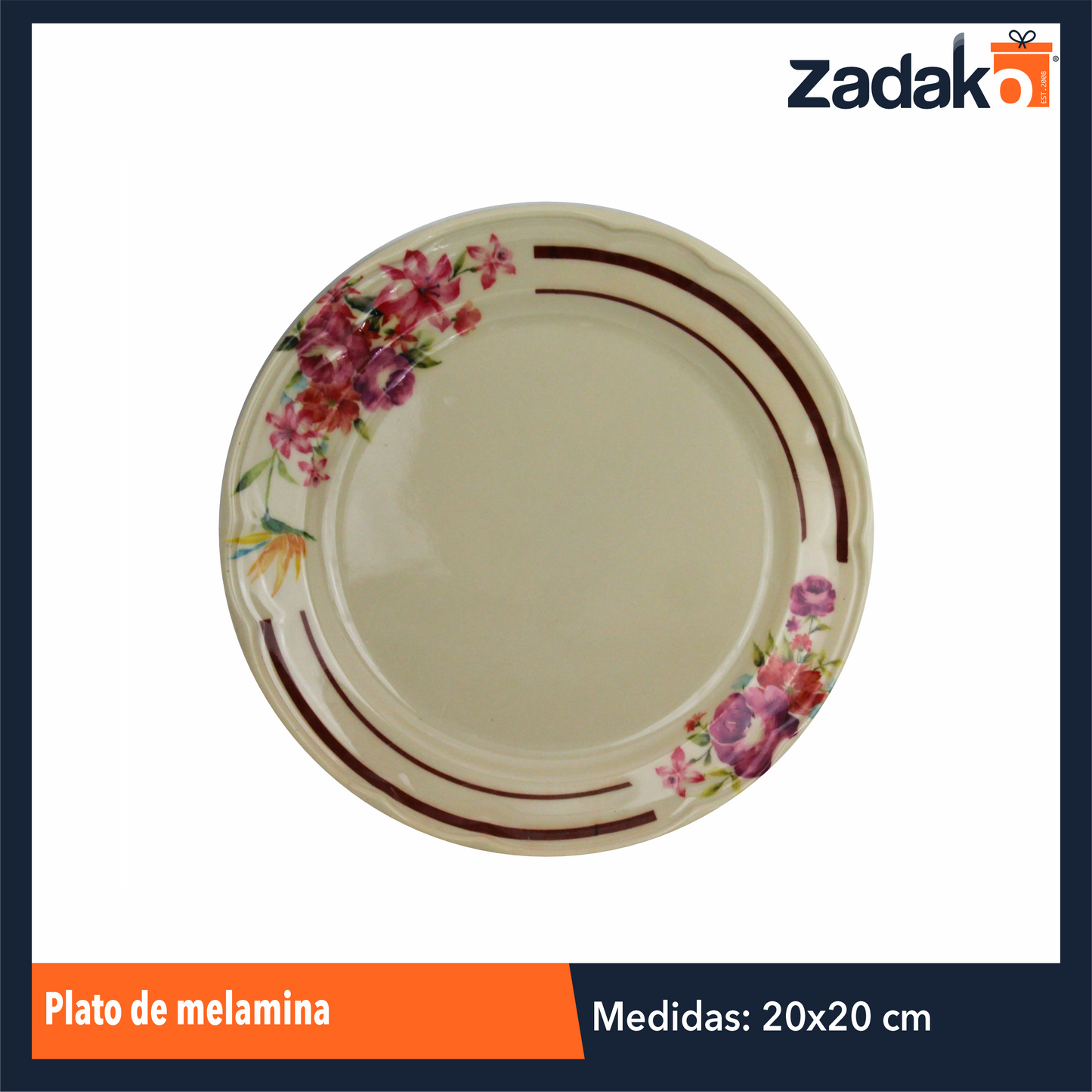 AB-7392-8 PLATO DE MELAMINA, CON 1 PZ O CAJA CON 120 PZS