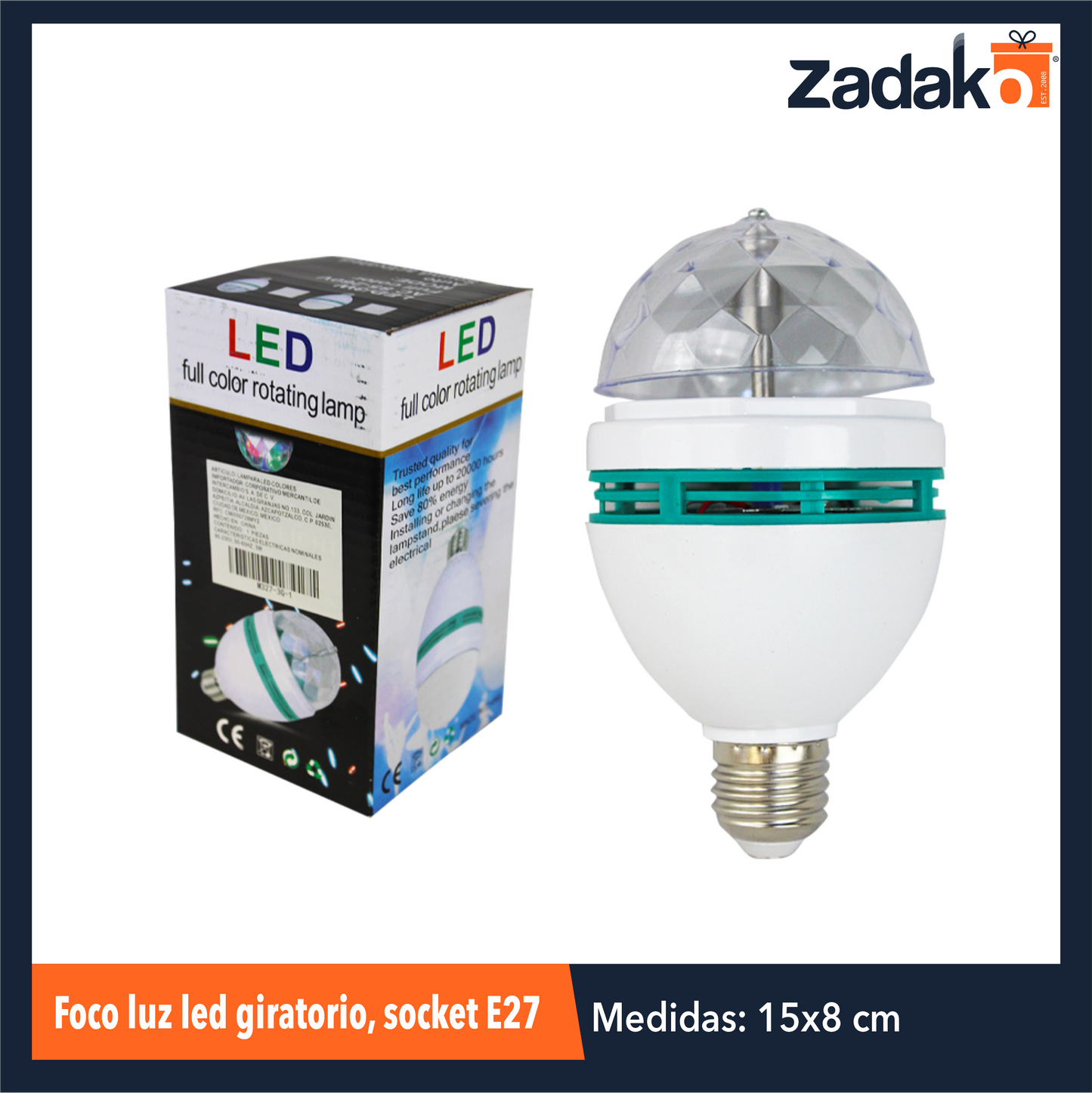 AZMQ012 FOCO LUZ LED GIRATORIO, SOCKET E27 CON 1 PZ O CAJA CON 100 PZS