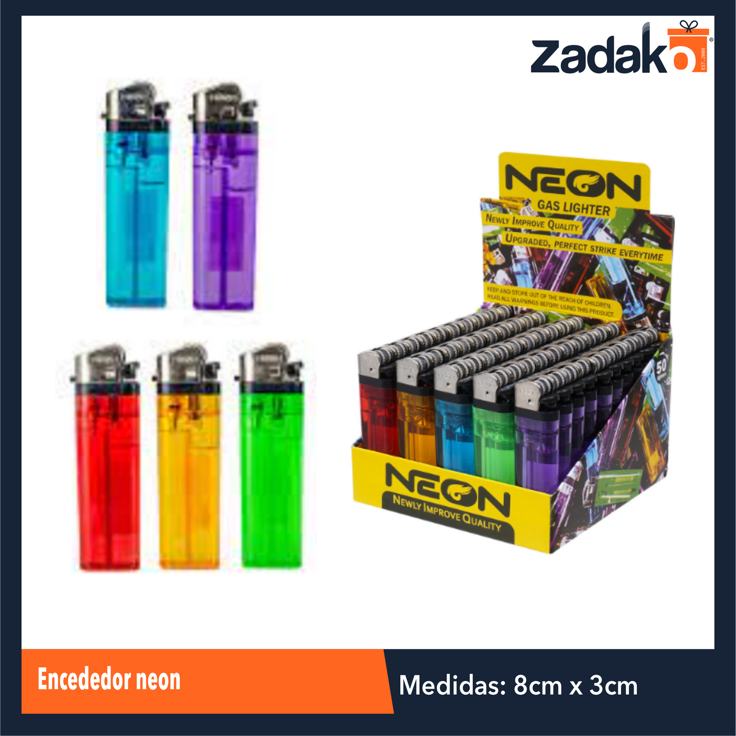 ENCEDEDOR NEON ZY-2A-01 CON 50 PQTS O CAJA CON 20 PQTS