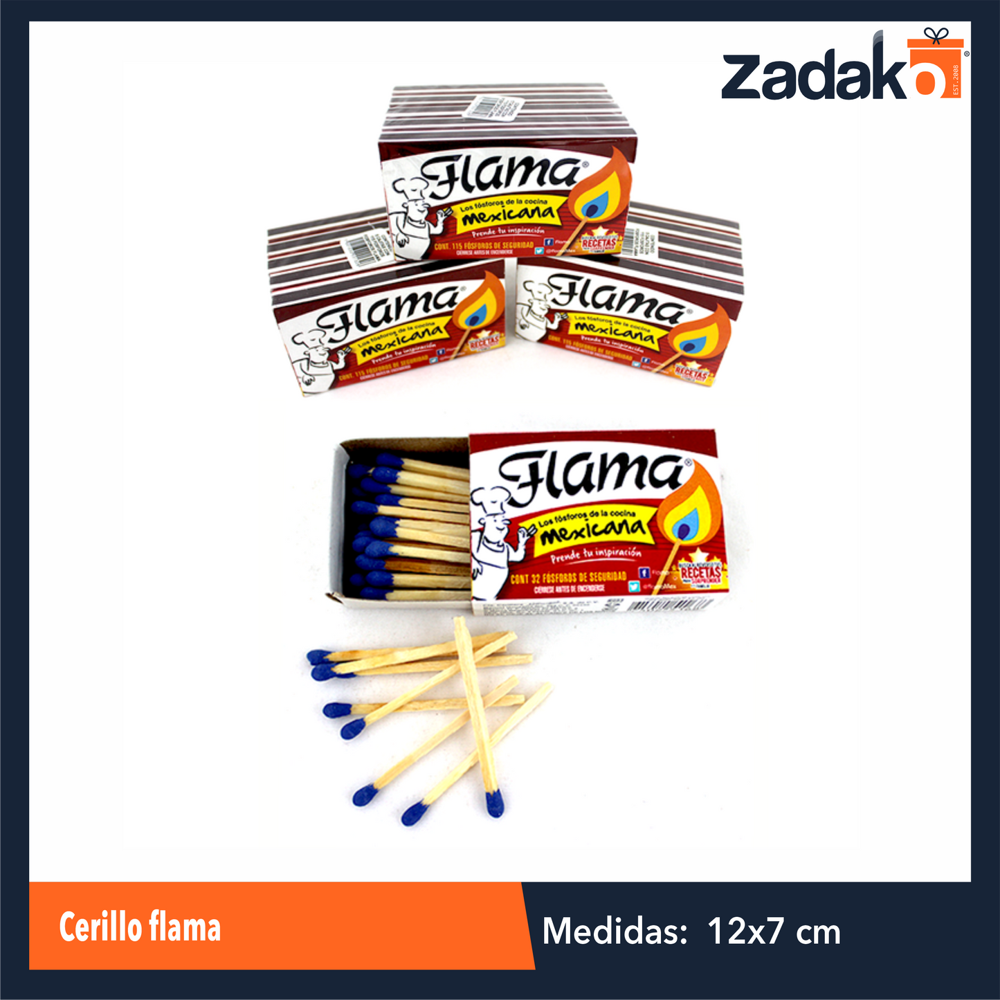 FLAMA CERILLO FLAMA 115 PZ, CON 1 PZ O CAJA CON 250 PZS