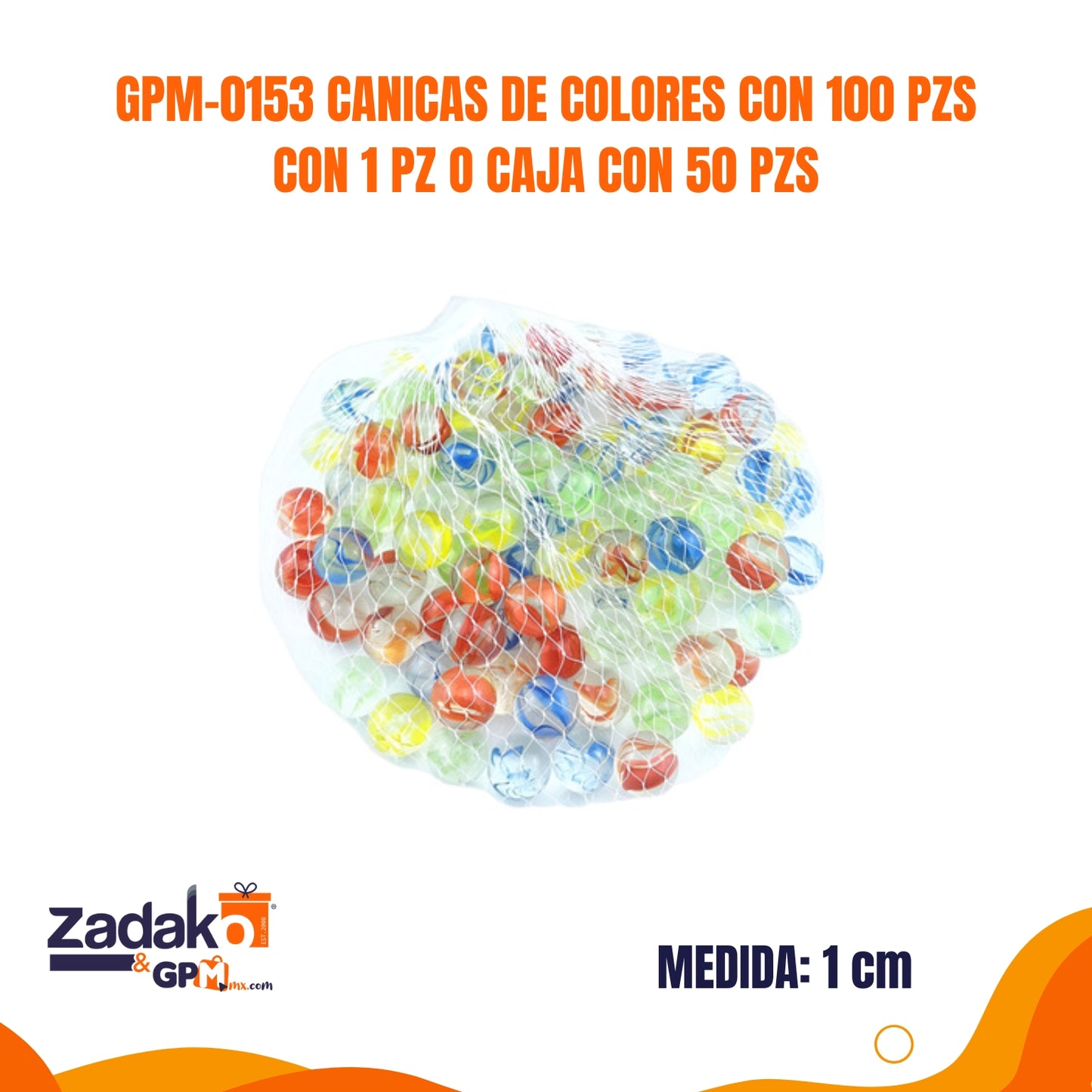 GPM-0153 CANICAS DE COLORES CON 100 PZS CON 1 PZ O CAJA CON 50 PZS
