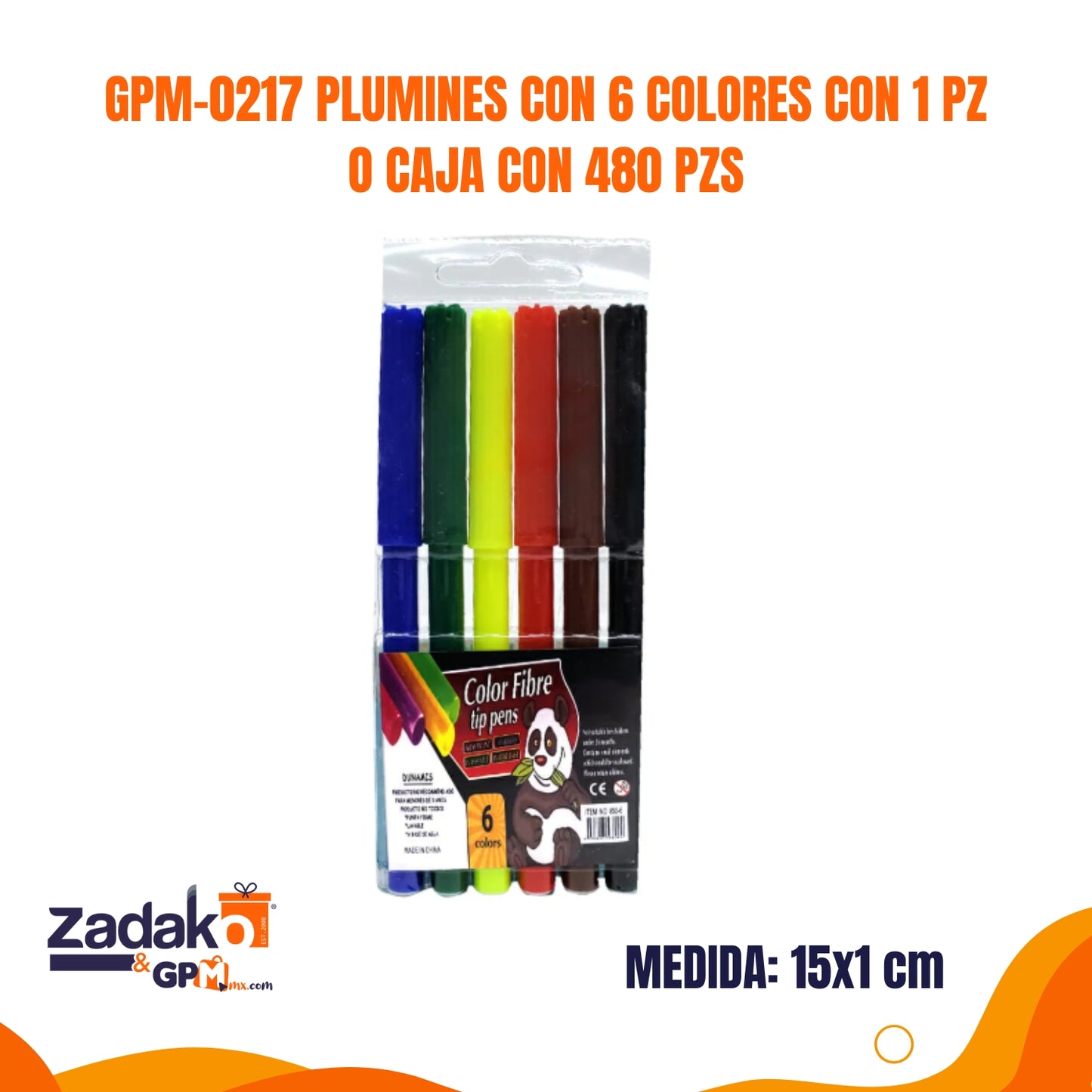 GPM-0217 PLUMINES CON 6 COLORES CON 1 PZ O CAJA CON 480 PZS