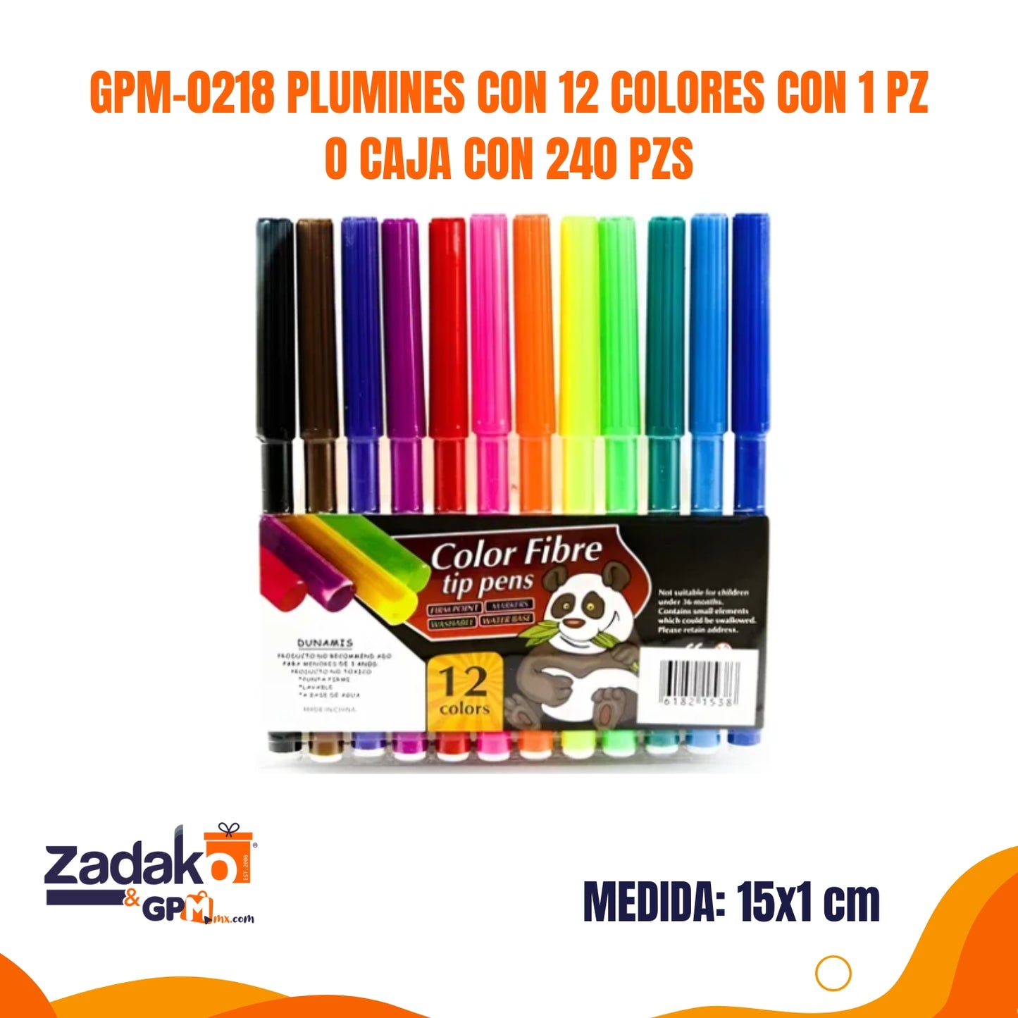 GPM-0218 PLUMINES CON 12 COLORES CON 1 PZ O CAJA CON 240 PZS