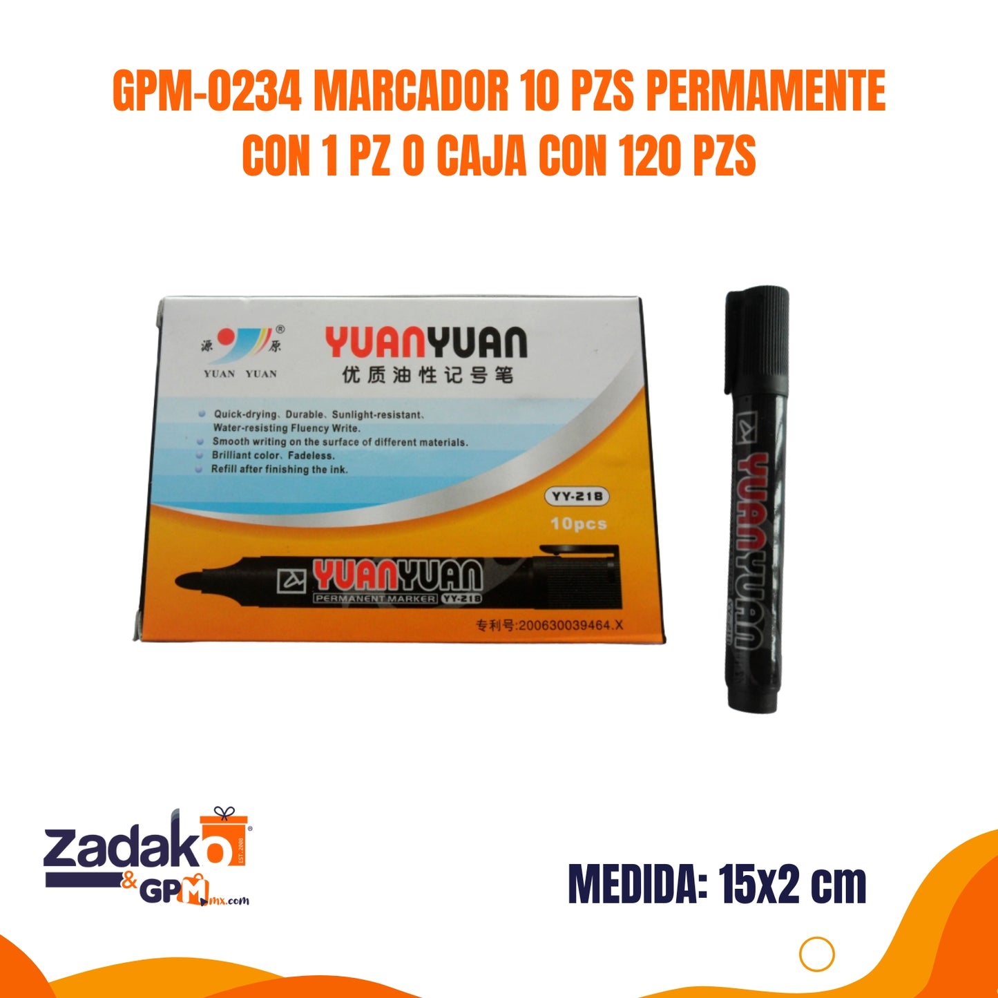 GPM-0234 MARCADOR 10 PZS PERMAMENTE CON 1 PZ O CAJA CON 120 PZS