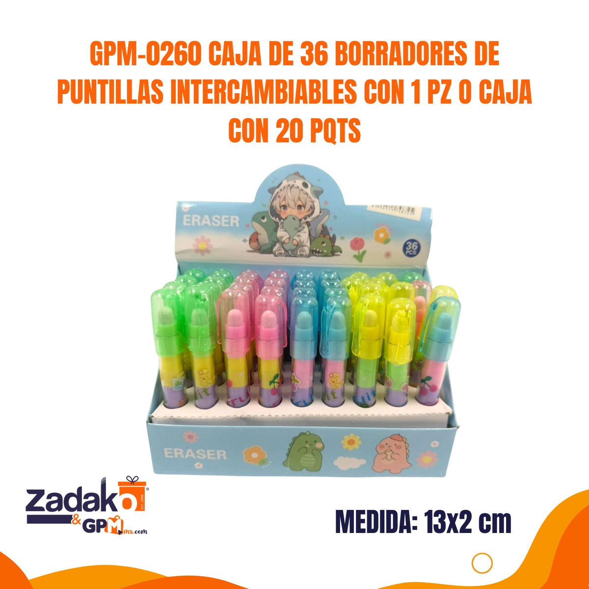 GPM-0260 CAJA DE 36 BORRADORES DE PUNTILLAS INTERCAMBIABLES CON 1 PAQ O CAJA CON 20 PQTS