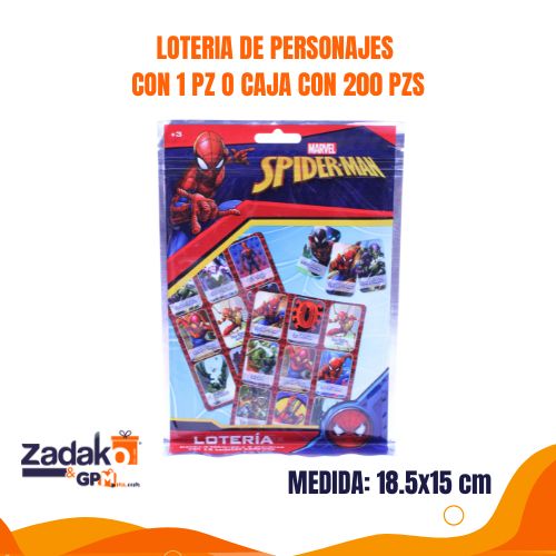 LOTERIA DE PERSONAJES CON 1 PZ O CAJA CON 200 PZS