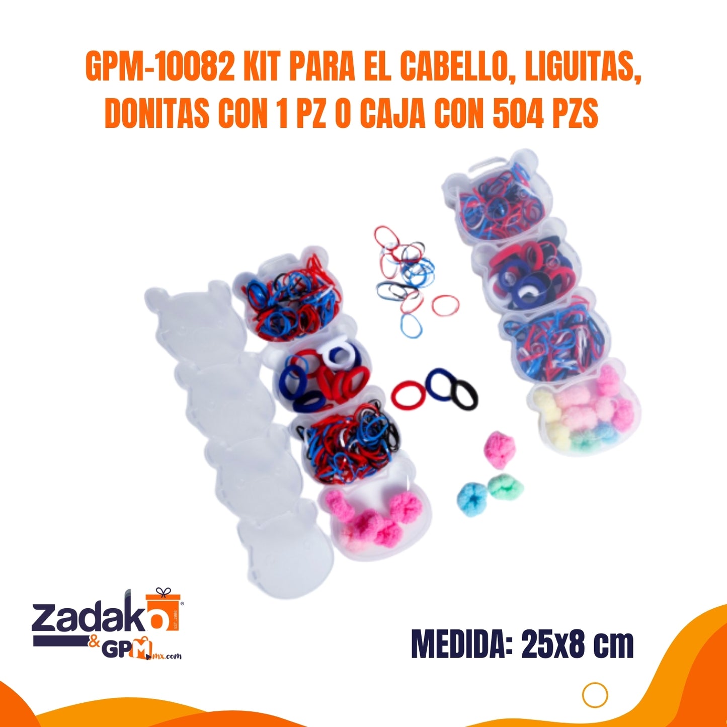 GPM-10082 KIT PARA EL CABELLO, LIGUITAS, DONITAS CON 1 PZ O CAJA CON 504 PZS