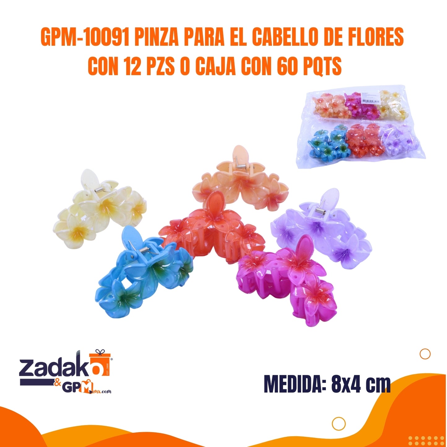 GPM-10091 PINZA PARA EL CABELLO DE FLORES CON 12 PZS O CAJA CON 60 PQTS