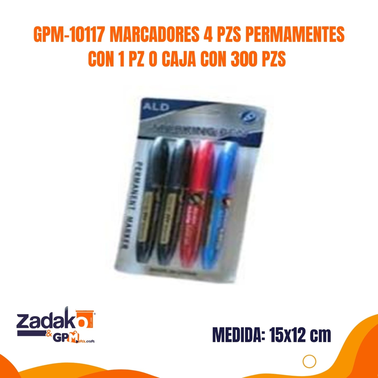 GPM-10117 MARCADORES 4 PZS PERMAMENTES CON 1 PZ O CAJA CON 300 PZS