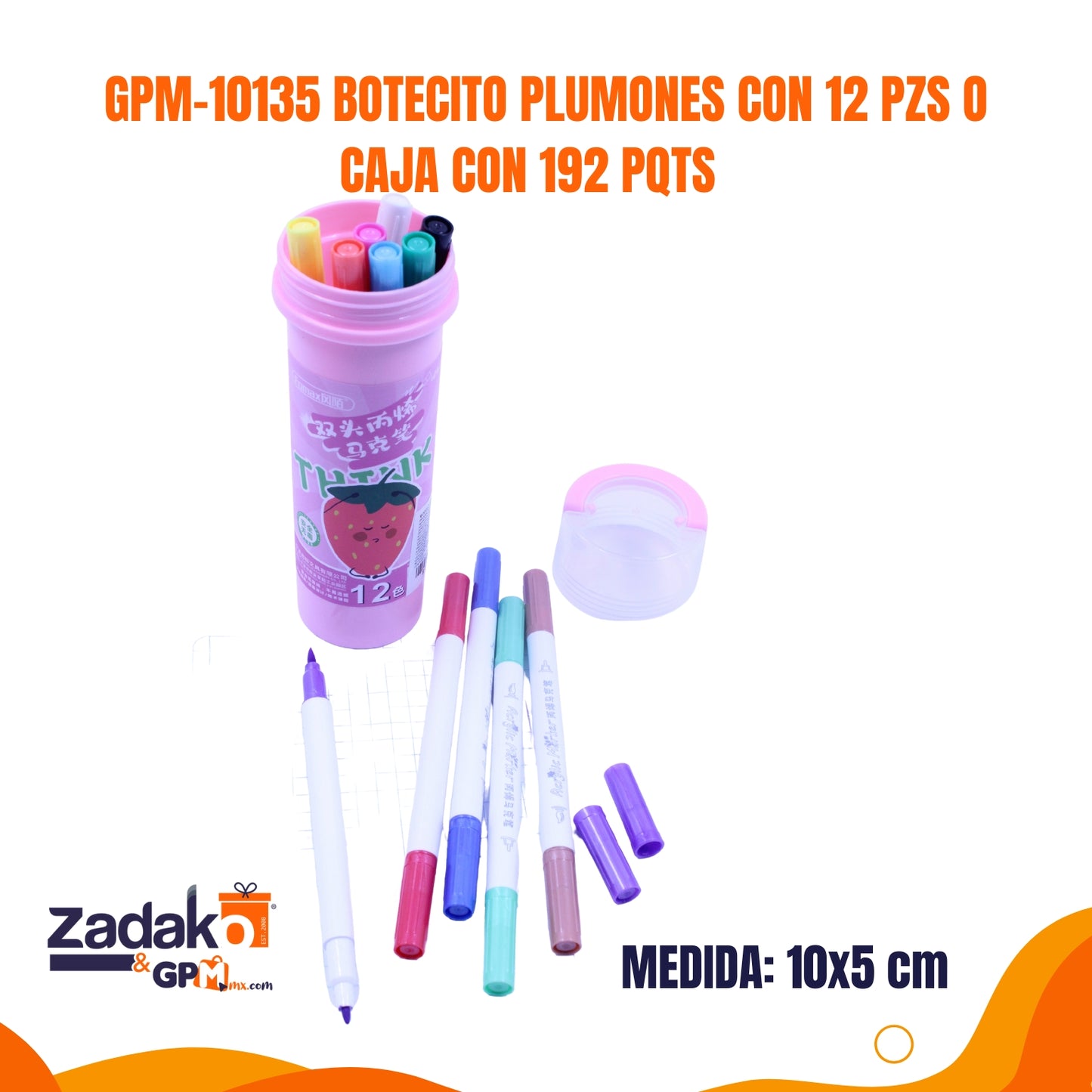 GPM-10135 BOTECITO PLUMONES CON 12 PZS O CAJA CON 192 PQTS
