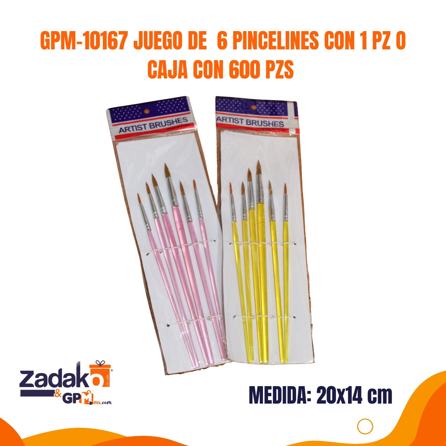 GPM-10167 JUEGO DE 6 PINCELINES CON 1 PZ O CAJA CON 600 PZS