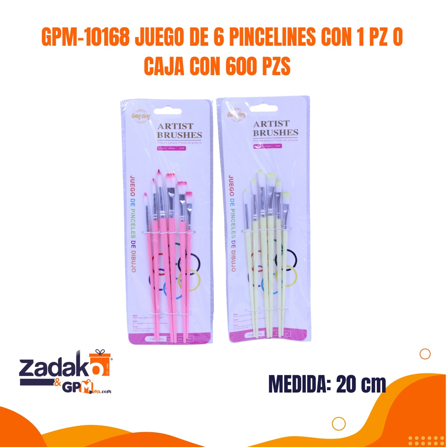 GPM-10168 JUEGO DE 6 PINCELINES CON 1 PZ O CAJA CON 600 PZS