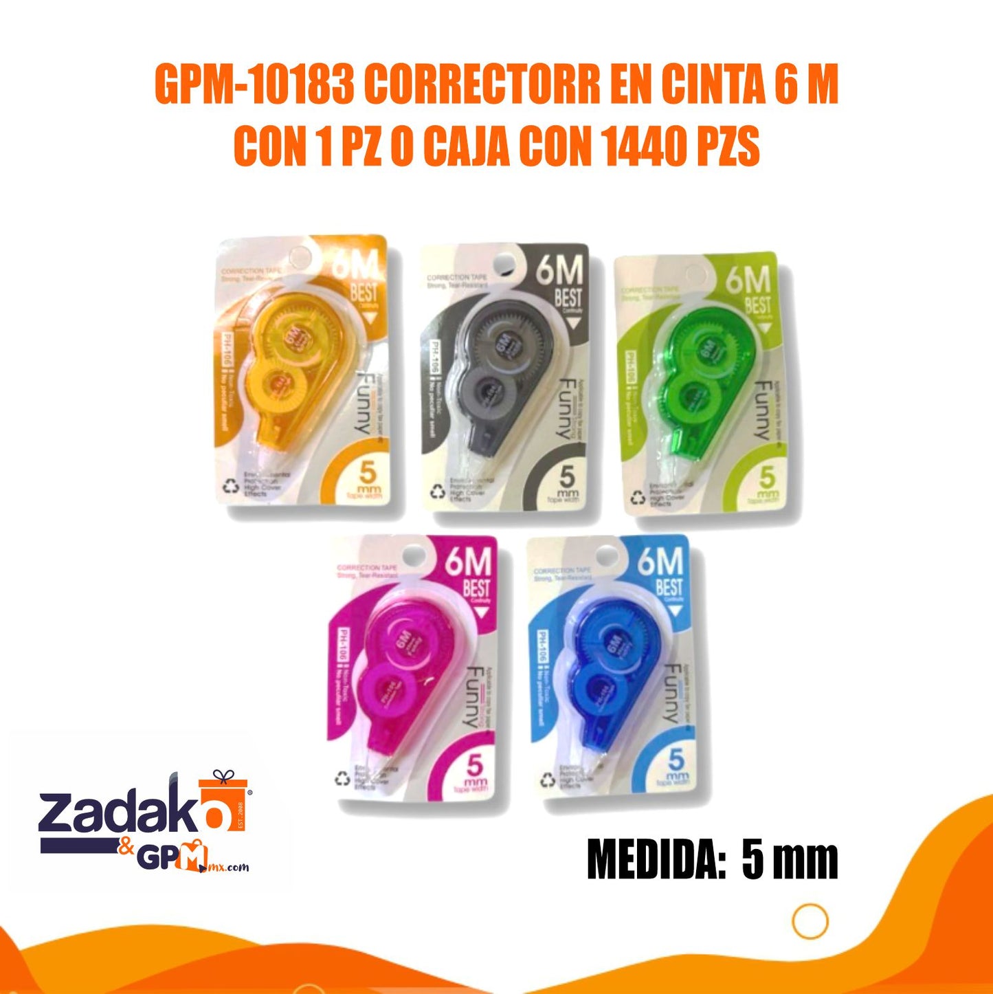 GPM-10183 CORRECTORR EN CINTA 6 M CON 1 PZ O CAJA CON 1440 PZS