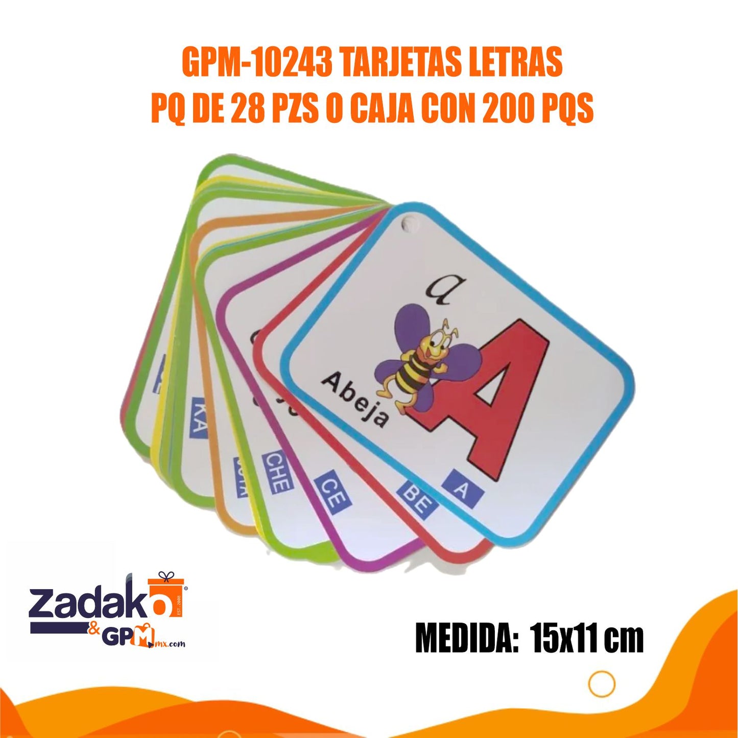 GPM-10243 TARJETAS DE LETRAS CON 28 PIEZAS O CAJA CON 200 PQS