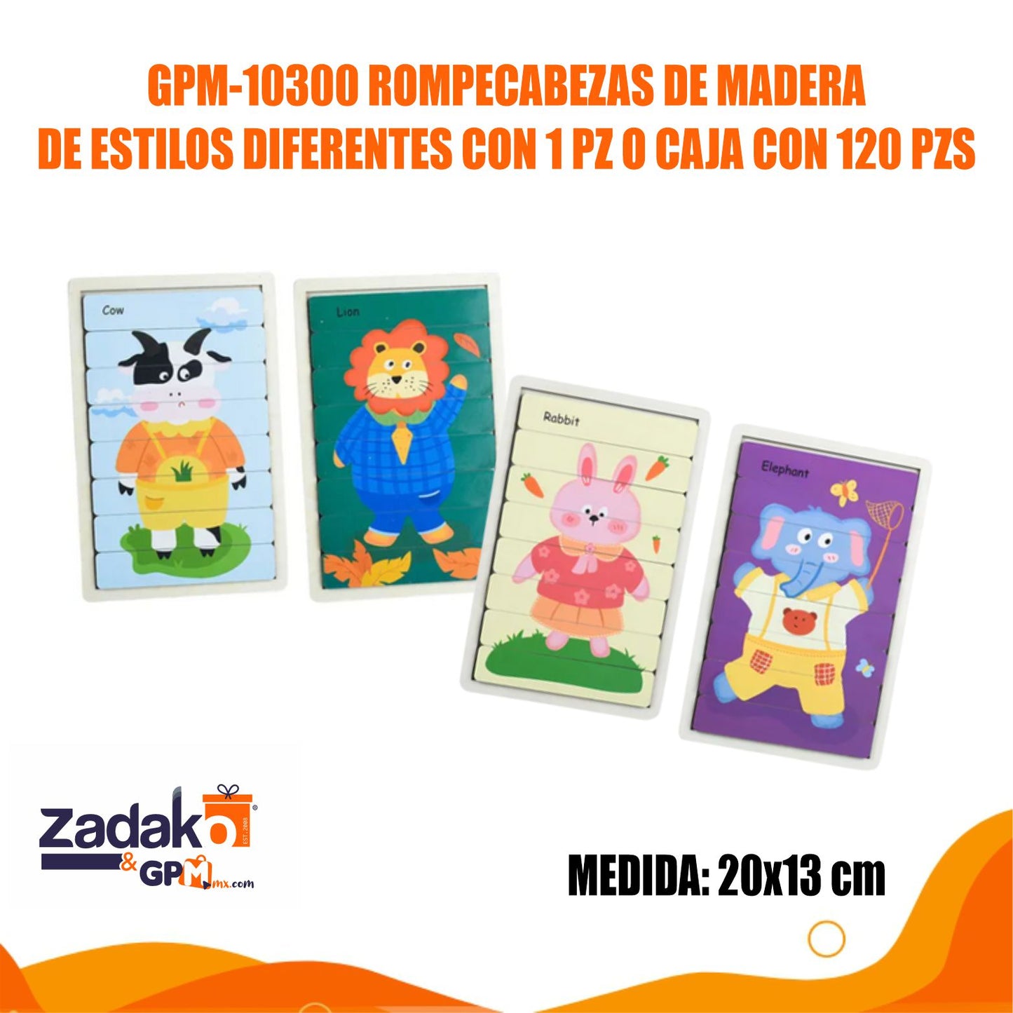 GPM-10300 ROMPECABEZAS DE MADERA DE ESTILOS DIFERENTES CON 1 PZ O CAJA CON 120 PZS