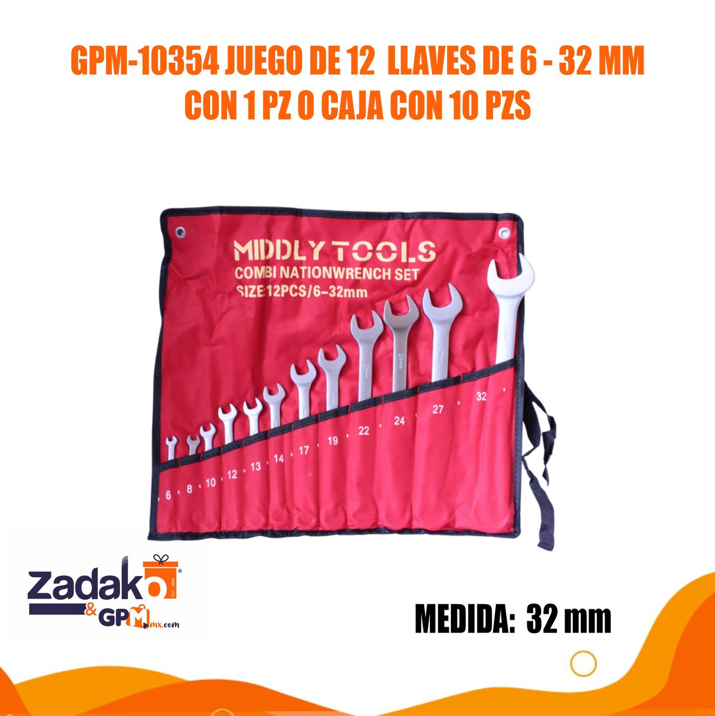 GPM-10354 JUEGO DE 12 LLAVES DE 6-32 MM CON 1 PZ O CAJA CON 10 PZS