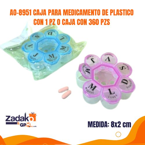 AO-8951 CAJA PARA MEDICAMENTO DE PLASTICO CON 1 PZ O CAJA CON 360 PZS