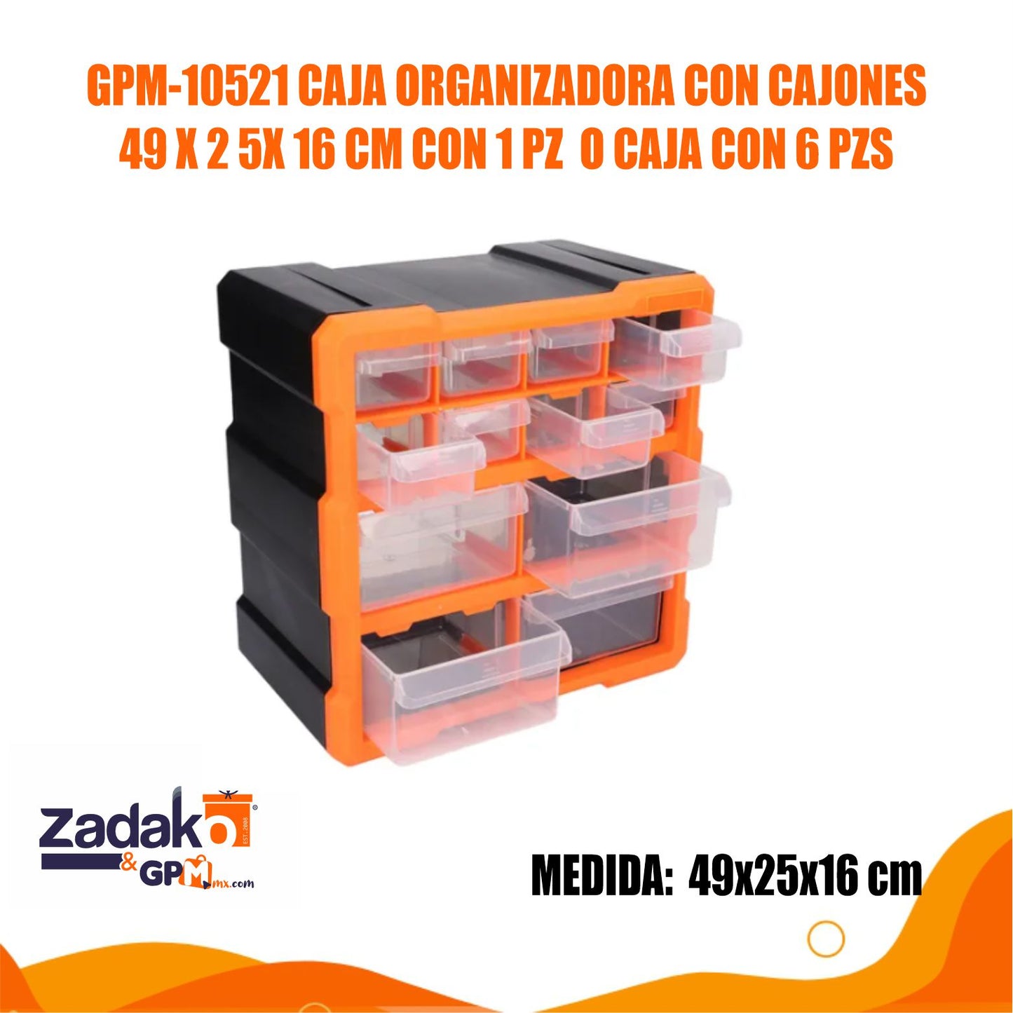 GPM-10521 CAJA ORGANIZADORA CON CAJONES 49x2x5x16 CM CON 1 PZ O CAJA CON 6 PZS