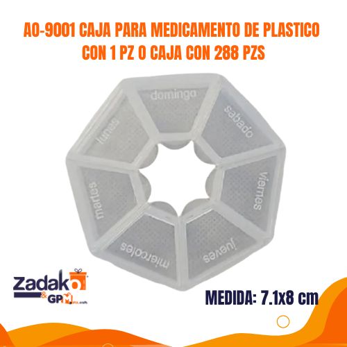 AO-9001 CAJA PARA MEDICAMENTO DE PLASTICO CON 1 PZ O CAJA CON 288 PZS