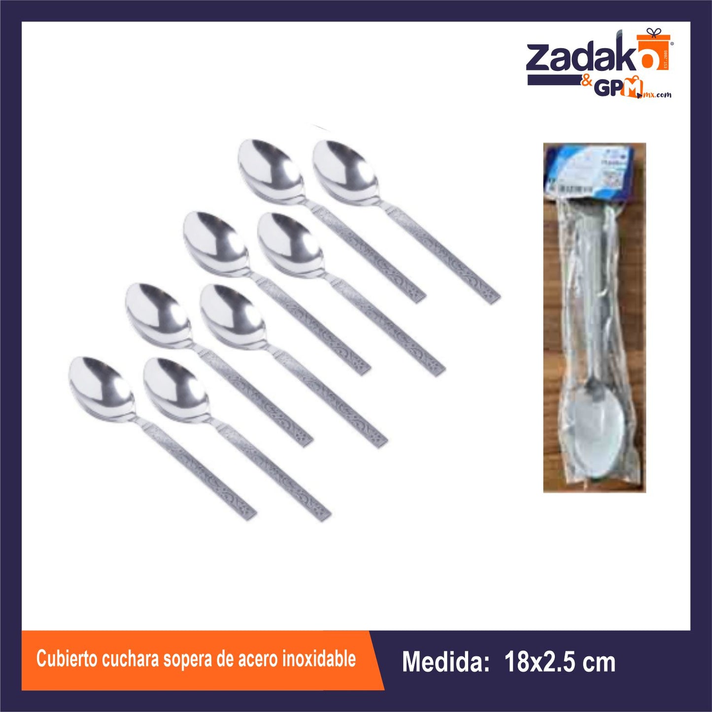 AS-0207-6 CUBIERTO CUCHARA SOPERA DE ACERO INOXIDABLE CON 12 PZS O CAJA CON 50 PQTS