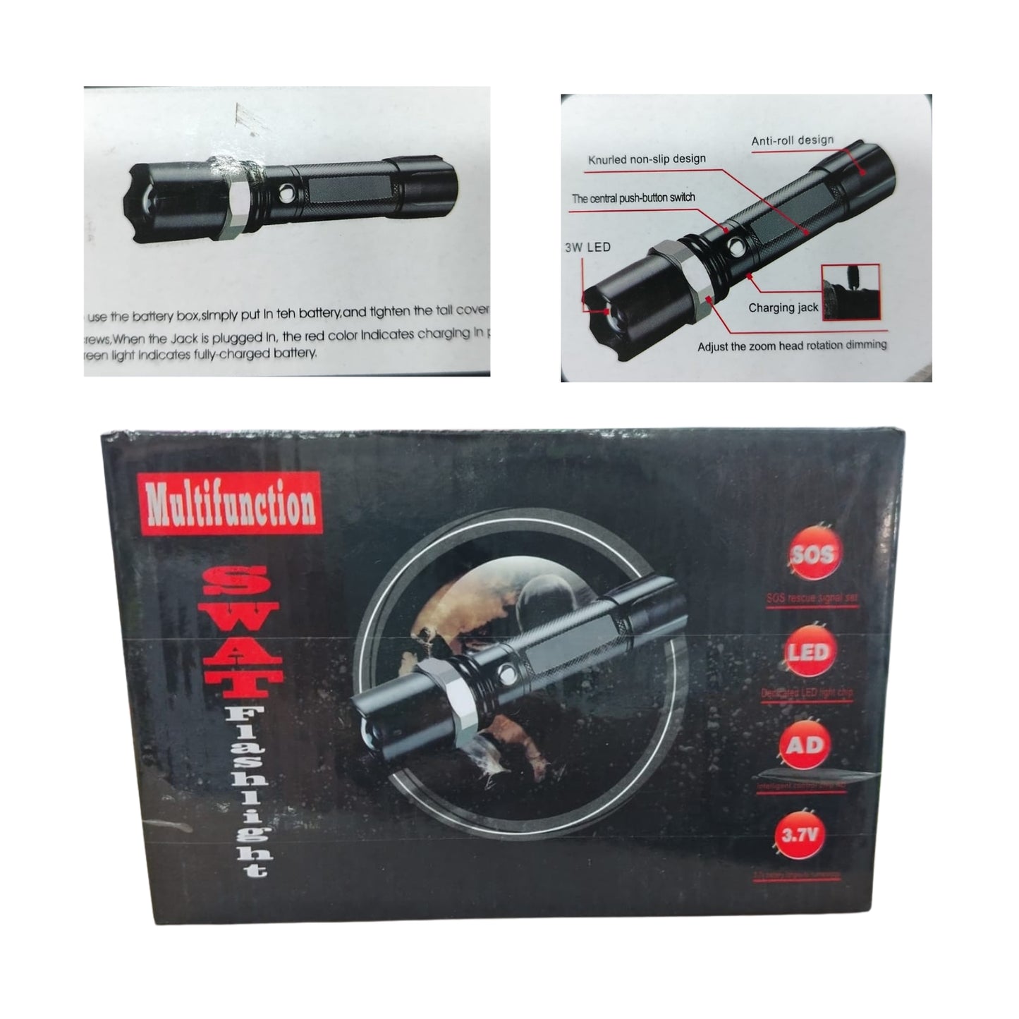 GPM-10716 LINTERNA LED TACTICA ZOOM LED RECARGABLE CON 1 PZ O CAJA CON 60 PZS