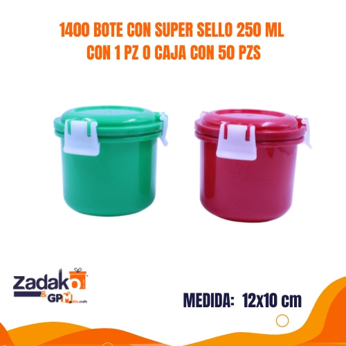 1400 BOTE CON SUPER SELLO 250 ML CON 1 PZ O CAJA CON 50 PZS