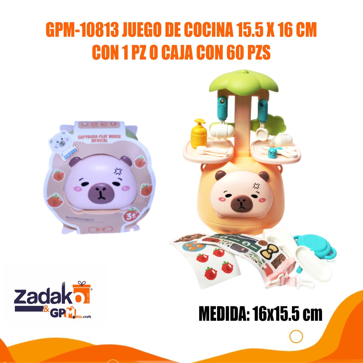 GPM-10813 JUEGO DE COCINA 15.5 X 16 CM CON 1 PZ O CAJA CON 60 PZS