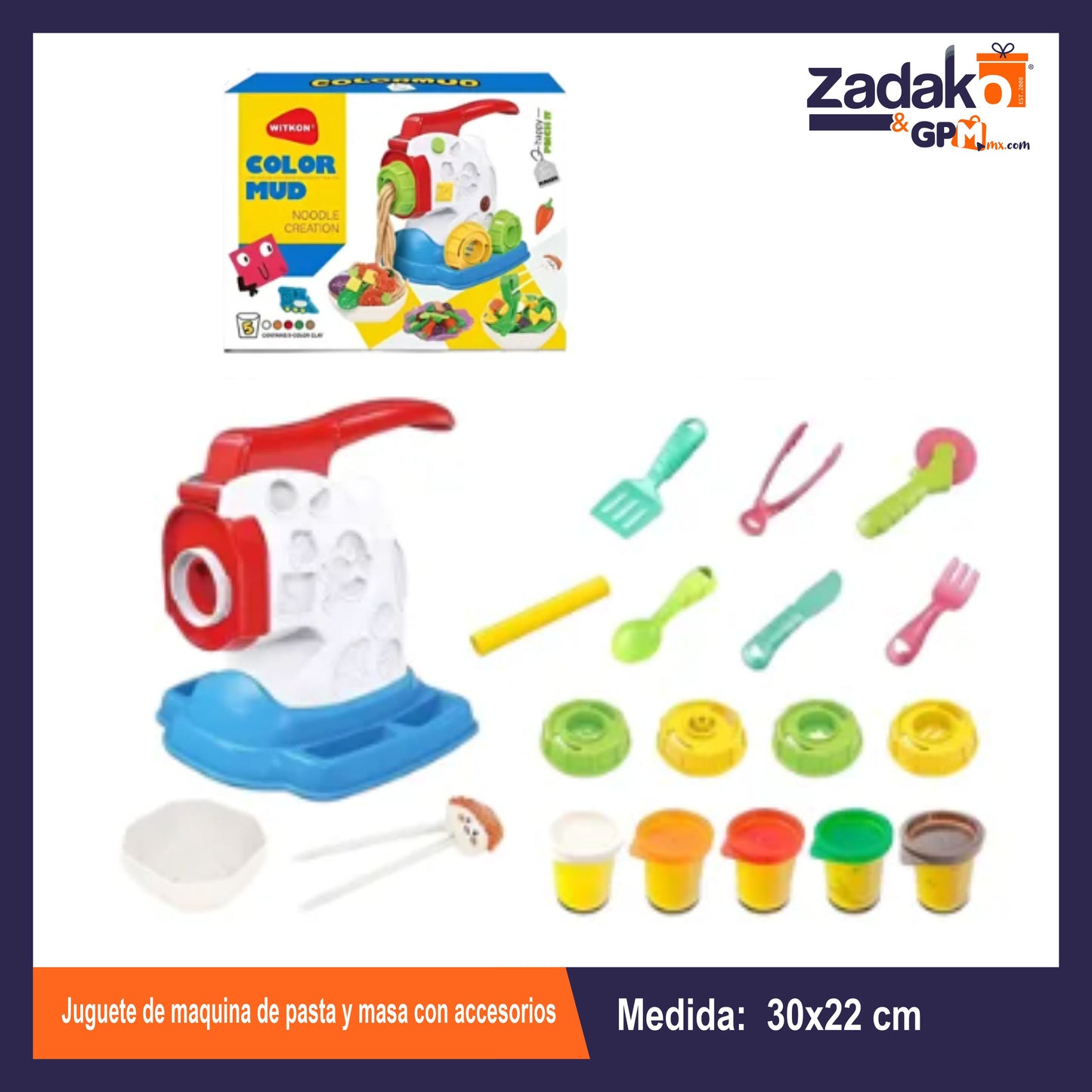 GPM-10851 JUGUETE DE MAQUINA DE PASTA Y MASA CON ACCESORIOS CON 1 PZ O CAJA CON 24 PZS