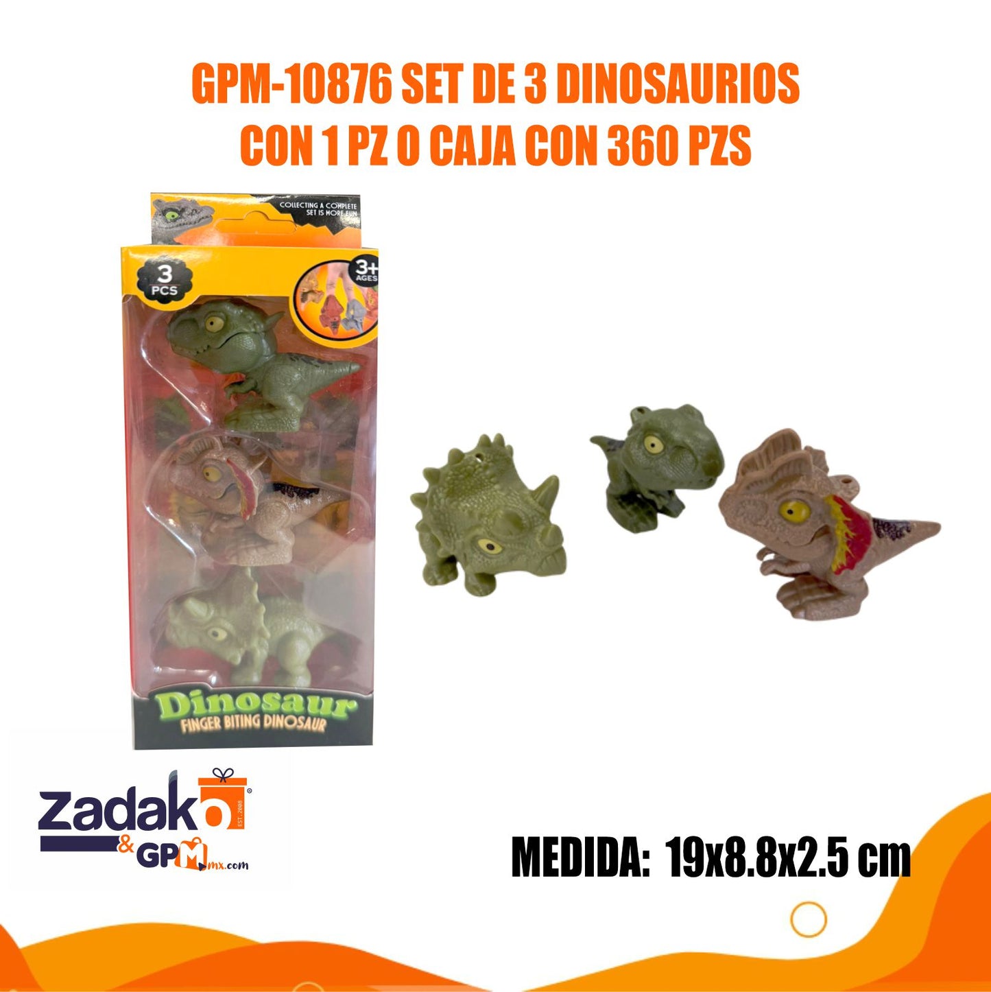 GPM-10876 HFY-13395 SET DE 3 DINOSAURIOS CON 1 PZ O CAJA CON 360 PZS