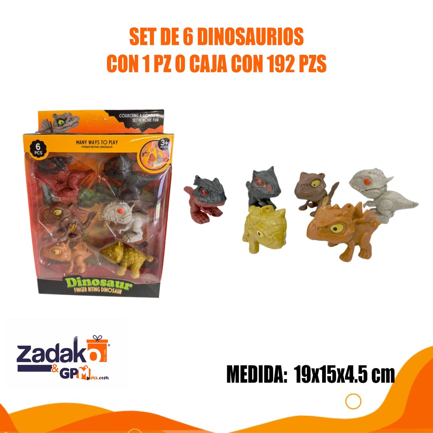 GPM-10877 SET DE 6 DINOSAURIOS CON 1 PZ O CAJA CON 192 PZS