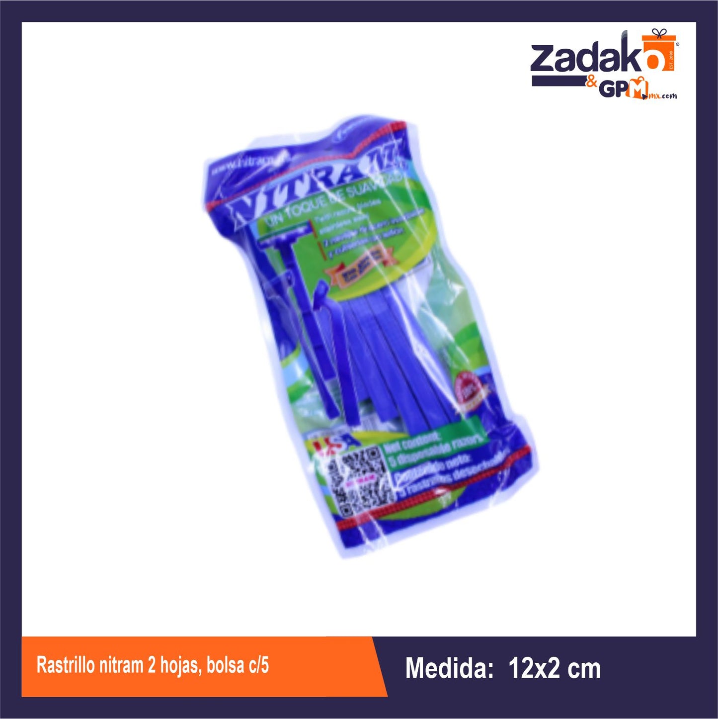 R-905 RASTRILLO NITRAM 2 HOJAS, BOLSA C/5 CAJA CON 144 PQTS