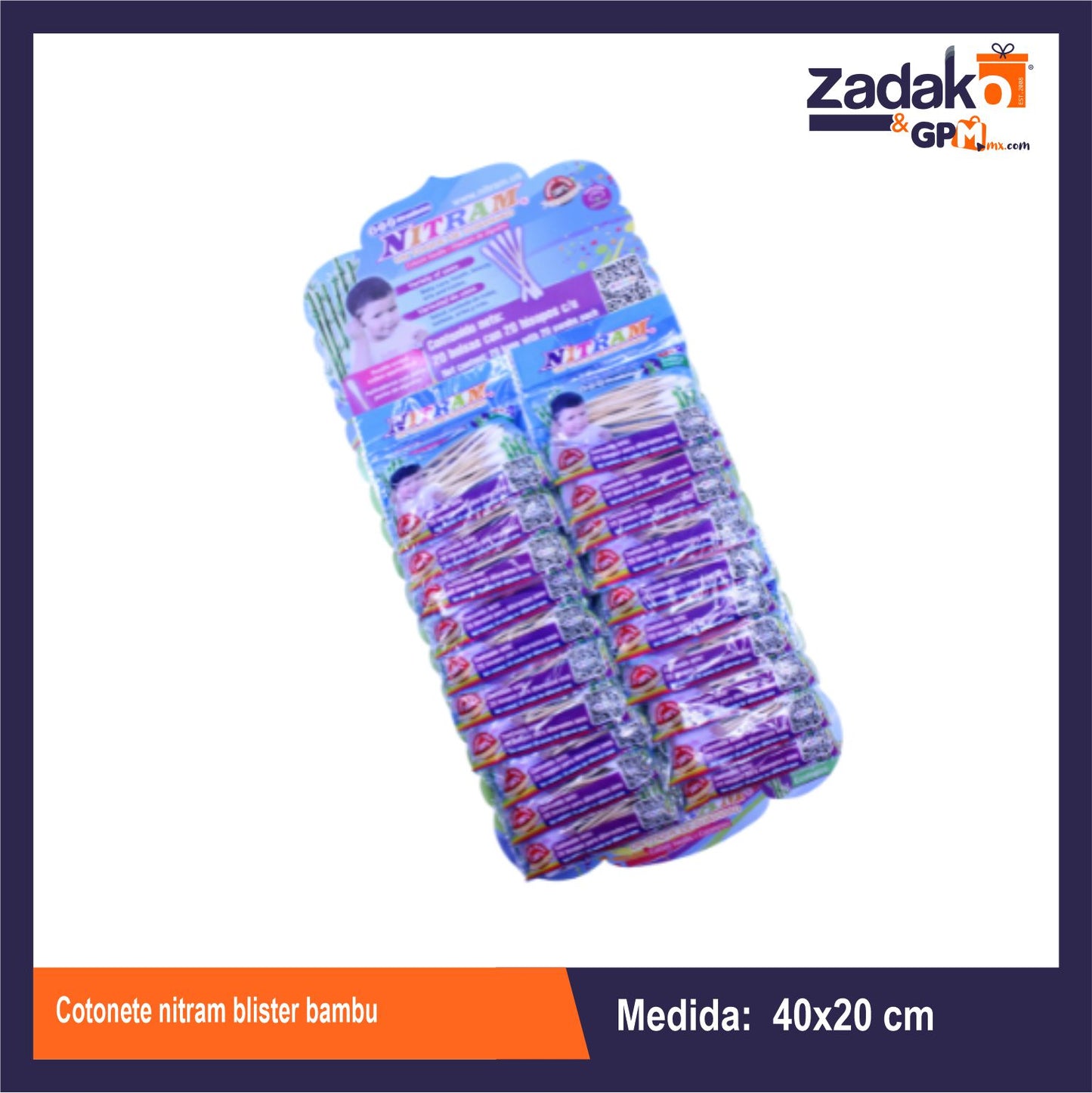 N-GPM-11006 CB21 COTONETE NITRAM BLISTER BAMBU CON 20 PZS O CAJA CON 120 PQTS