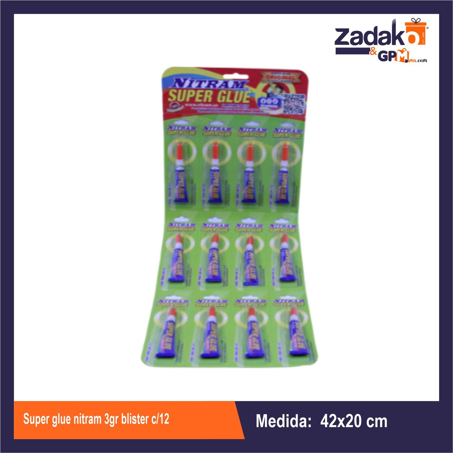 N-GPM-11010 SG3GR SUPER GLUE NITRAM 3GR BLISTER C/12 CAJA CON 48 PQTS