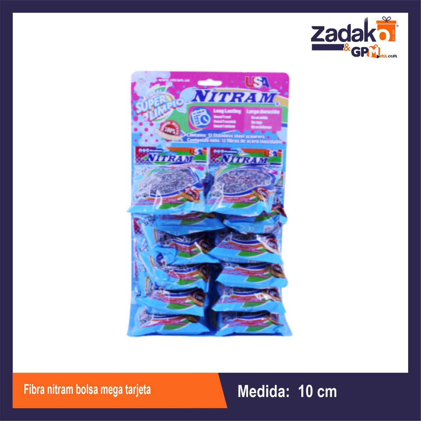 N-GPM-11011 FB45-12KT-PT FIBRA NITRAM BOLSA MEGA TARJETA C/12 CAJA CON 15 PQTS.