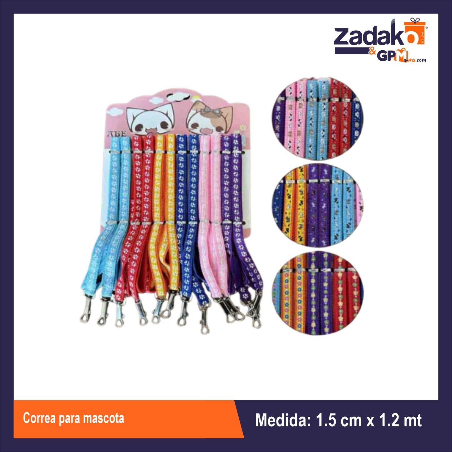 AZ-9007-2 CORREA PARA MASCOTA CON 1 PZ O CAJA CON 480 PZS