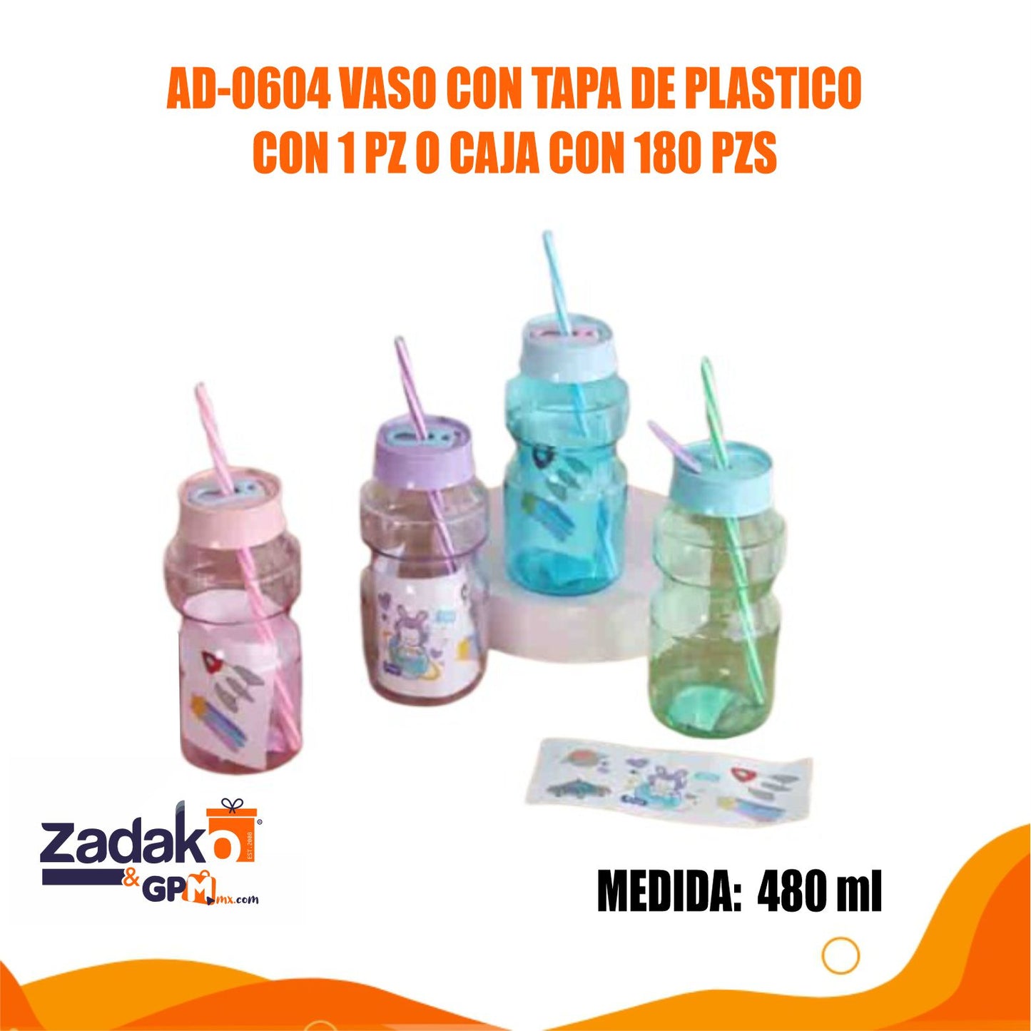 AD-0604 VASO CON TAPA DE PLASTICO CON 1 PZ O CAJA CON 180 PZS