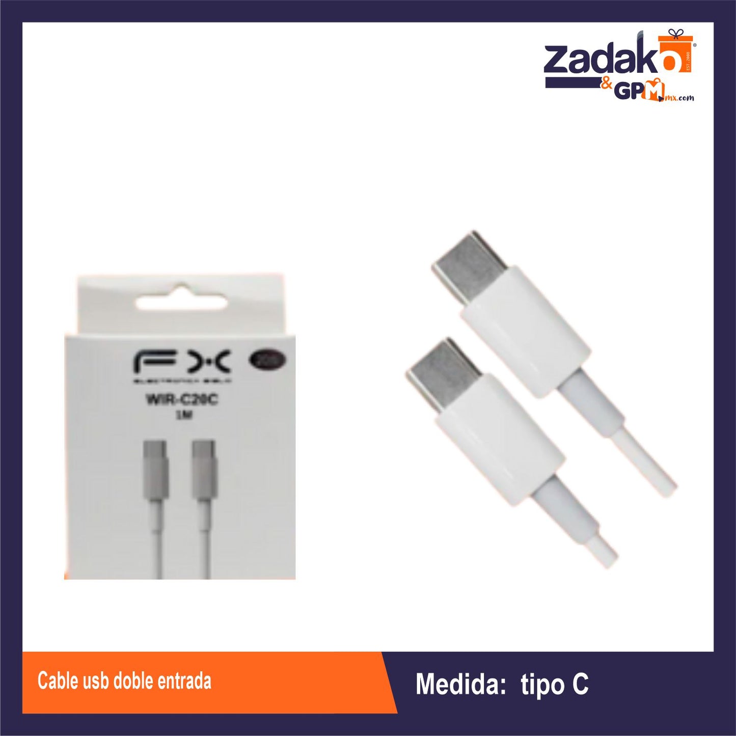 WIR-C20C CABLE USB DOBLE ENTRADA CON 1 PZ O CAJA CON 250 PZS
