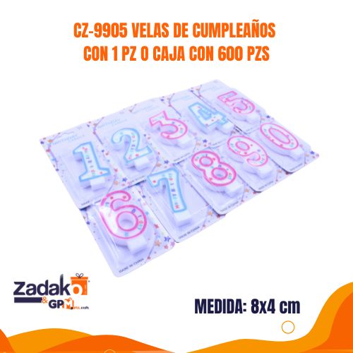 CZ-9905 VELAS DE CUMPLEAÑOS CON 1 PZ O CAJA CON 600 PZS