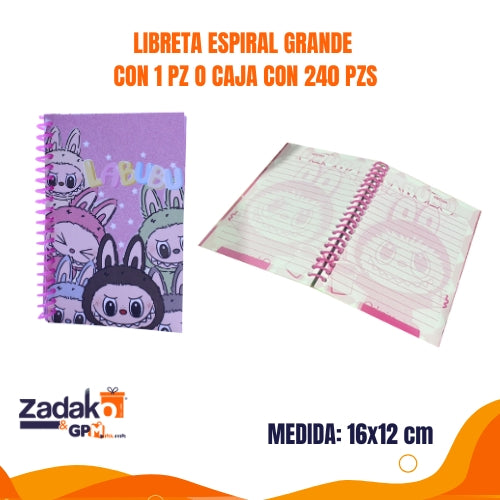 LIBRETA ESPIRAL GRANDE CON 1 PZ O CAJA CON 240 PZS
