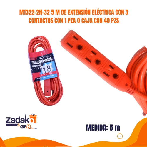 M1322-2H-32 5 M DE EXTENSIÓN ELÉCTRICA CON 3 CONTACTOS CON 1 PZA O CAJA CON 40 PZS