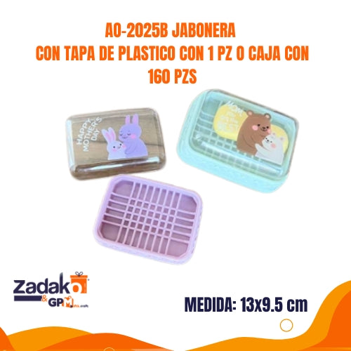 AO-2025B JABONERA CON TAPA DE PLASTICO CON 1 PZ O CAJA CON 160 PZS