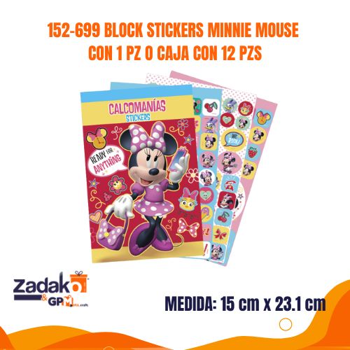 N-GPM-12542 152-699 BLOCK STICKERS MINNIE MOUSE CON 1 PZ O CAJA CON 12 PZS
