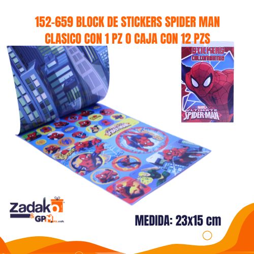 152-473 BLOCK DE STICKERS SPIDER-MAN CLASICO CON 1 PZ O CAJA CON 12 PZS