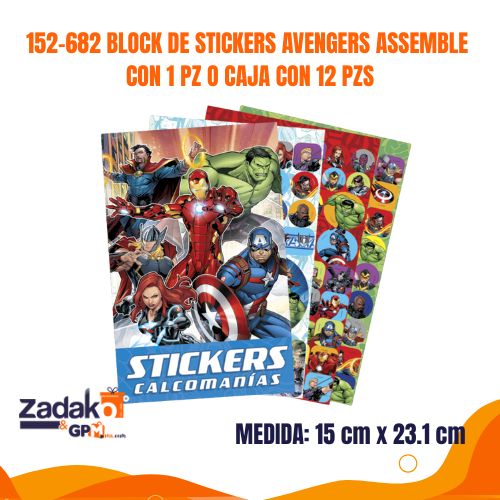 152-682 BLOCK DE STICKERS AVENGERS ASSEMBLE CON 1 PZ O CAJA CON 12 PZS