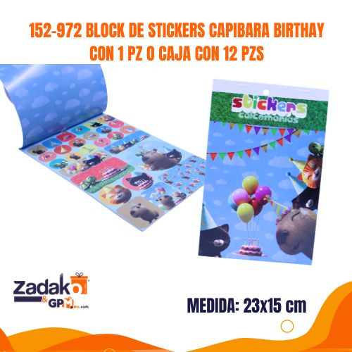 152-972 BLOCK DE STICKERS CAPIBARA BIRTHAY CON 1 PZ O CAJA CON 12 PZS