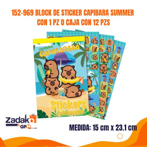 152-969 BLOCK DE STICKER CAPIBARA SUMMER CON 1 PZ O CAJA CON 12 PZS