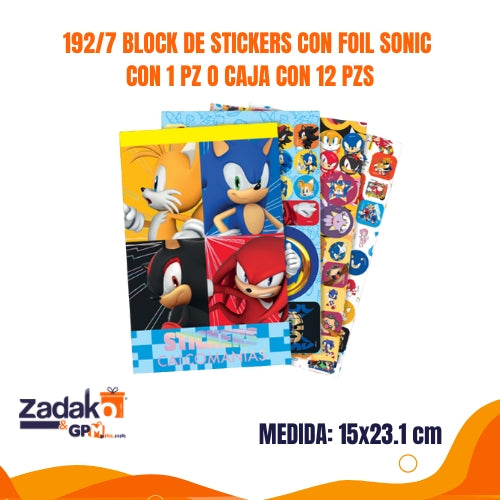 192/7 BLOCK DE STICKERS CON FOIL SONIC CON 1 PZ O CAJA CON 12 PZS