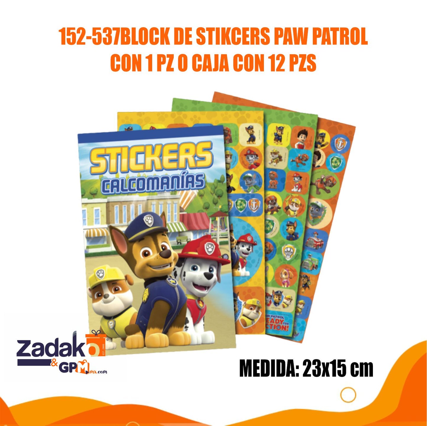 152-537BLOCK DE STIKCERS PAW PATROL CON 1 PZ O CAJA CON 12 PZS