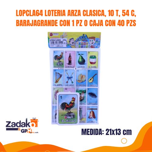 LOPCLA64 LOTERIA ARZA CLASICA, 10 T, 54 C, BARAJA GRANDE CON 1 PZ O CAJA CON 40 PZS