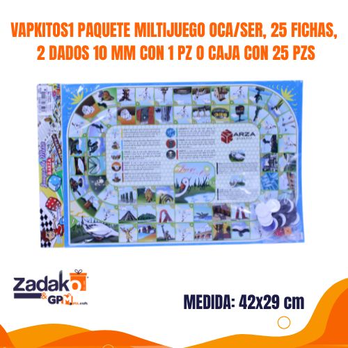 VAPKITOS1 PAQUETE MILTIJUEGO OCA/SER, 25 FICHAS, 2 DADOS 10 MM CON 1 PZ O CAJA CON 25 PZS
